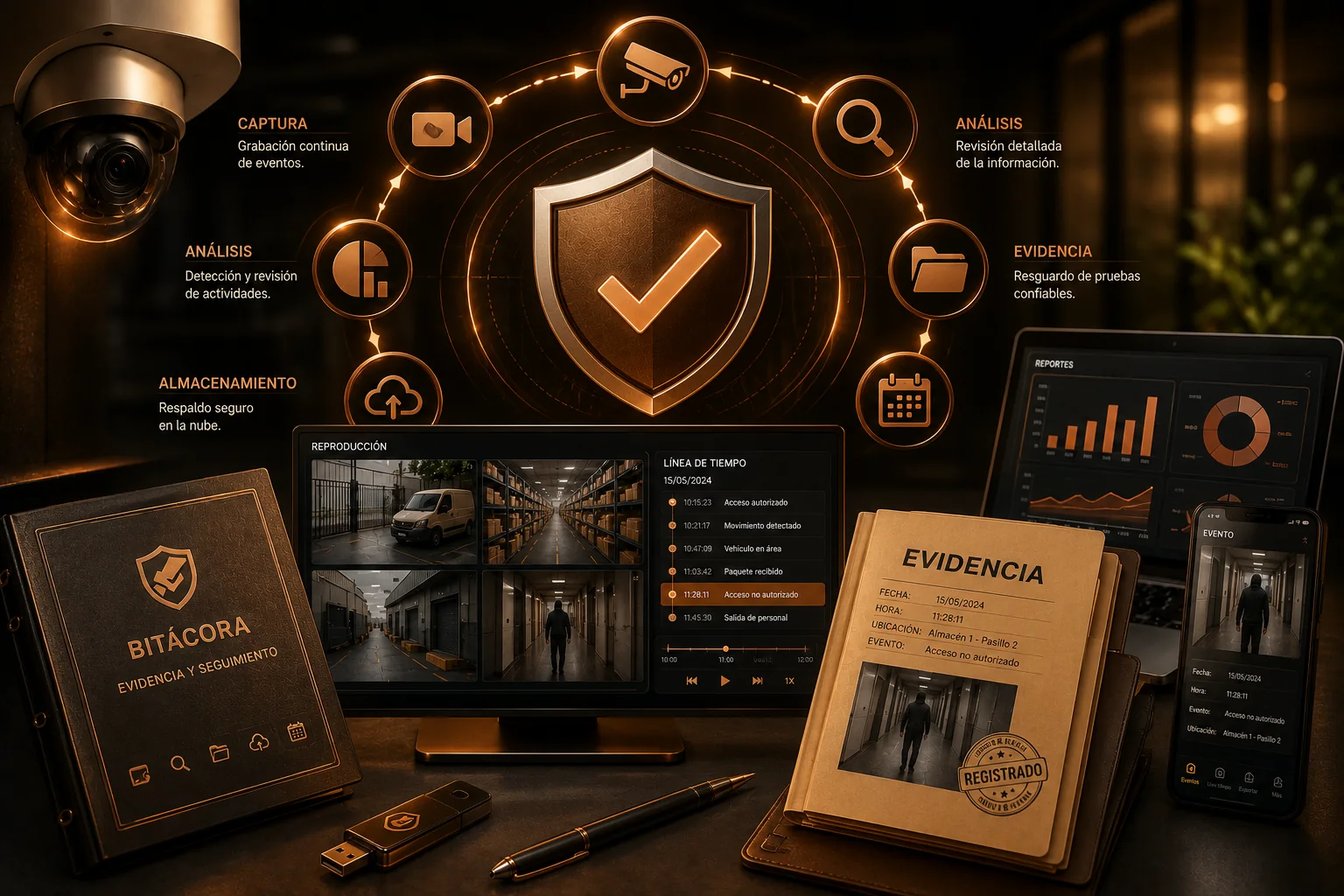 Concepto visual de evidencia y seguimiento